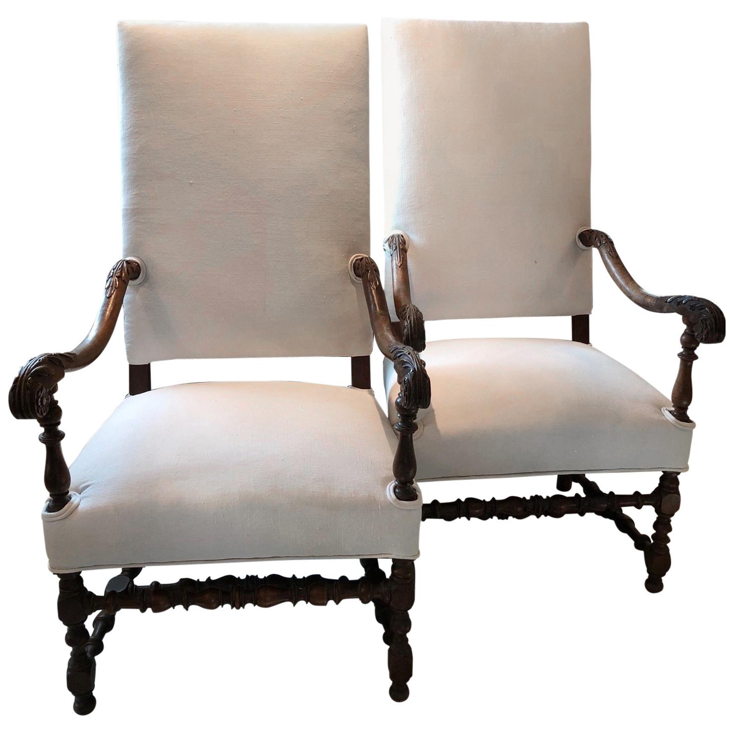  Impressive Pair of Beautifully Carved Regal French Armchairs