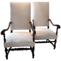 Impressive Pair of Beautifully Carved Regal French Armchairs