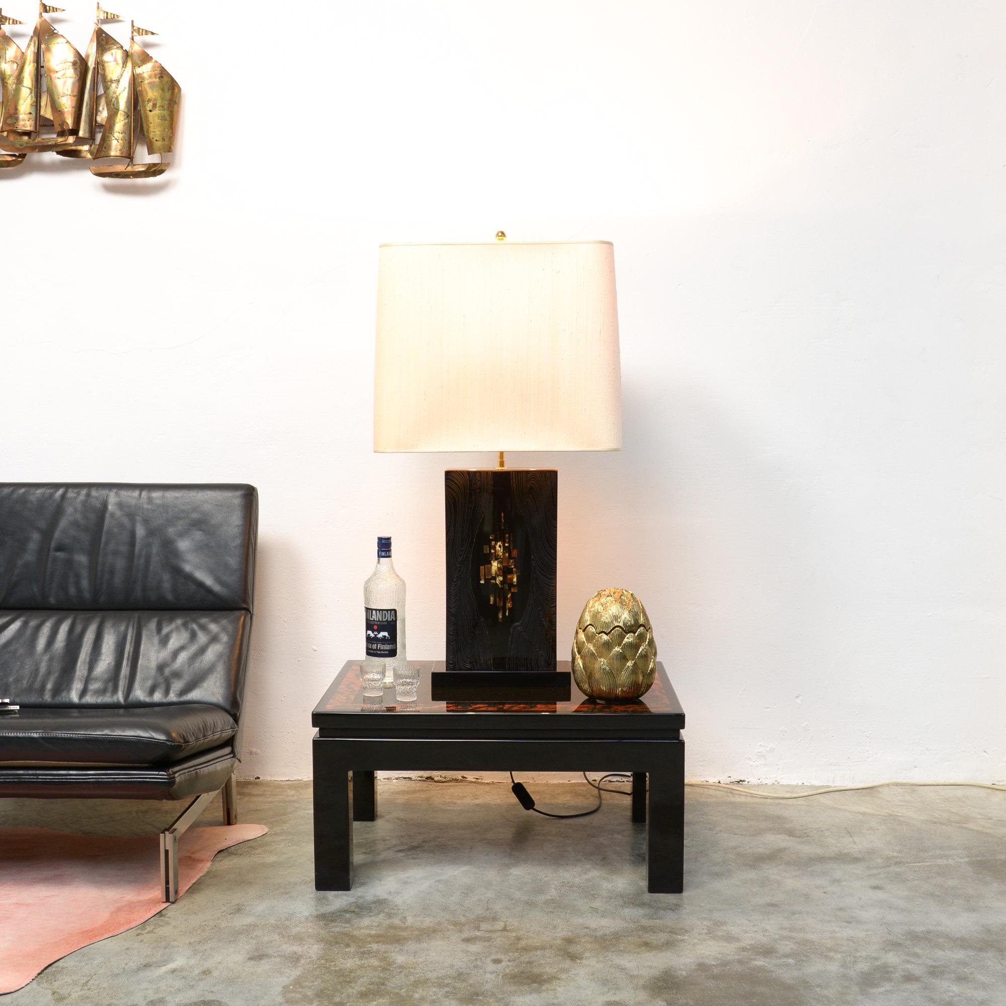 Impressive Pair of Black Lacquered Table Lamps by Jean Claude Dresse For Sale 6