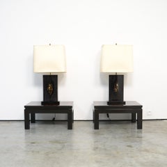 Impressive Pair of Black Lacquered Table Lamps by Jean Claude Dresse