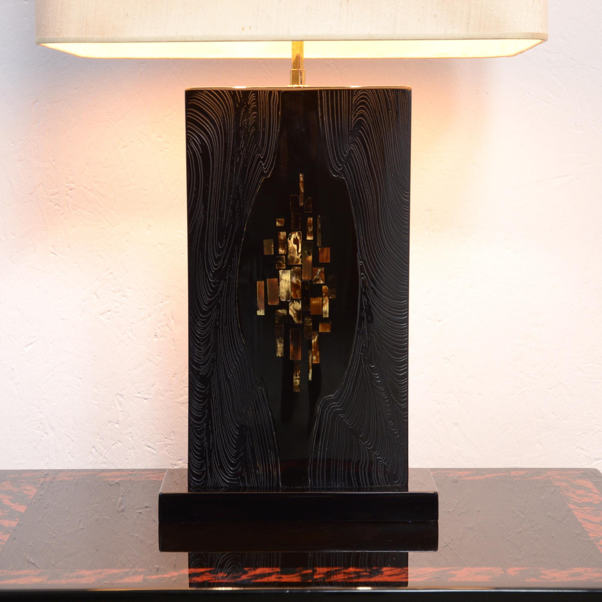 Impressive Pair of Black Lacquered Table Lamps by Jean Claude Dresse In Good Condition For Sale In Vlimmeren, BE