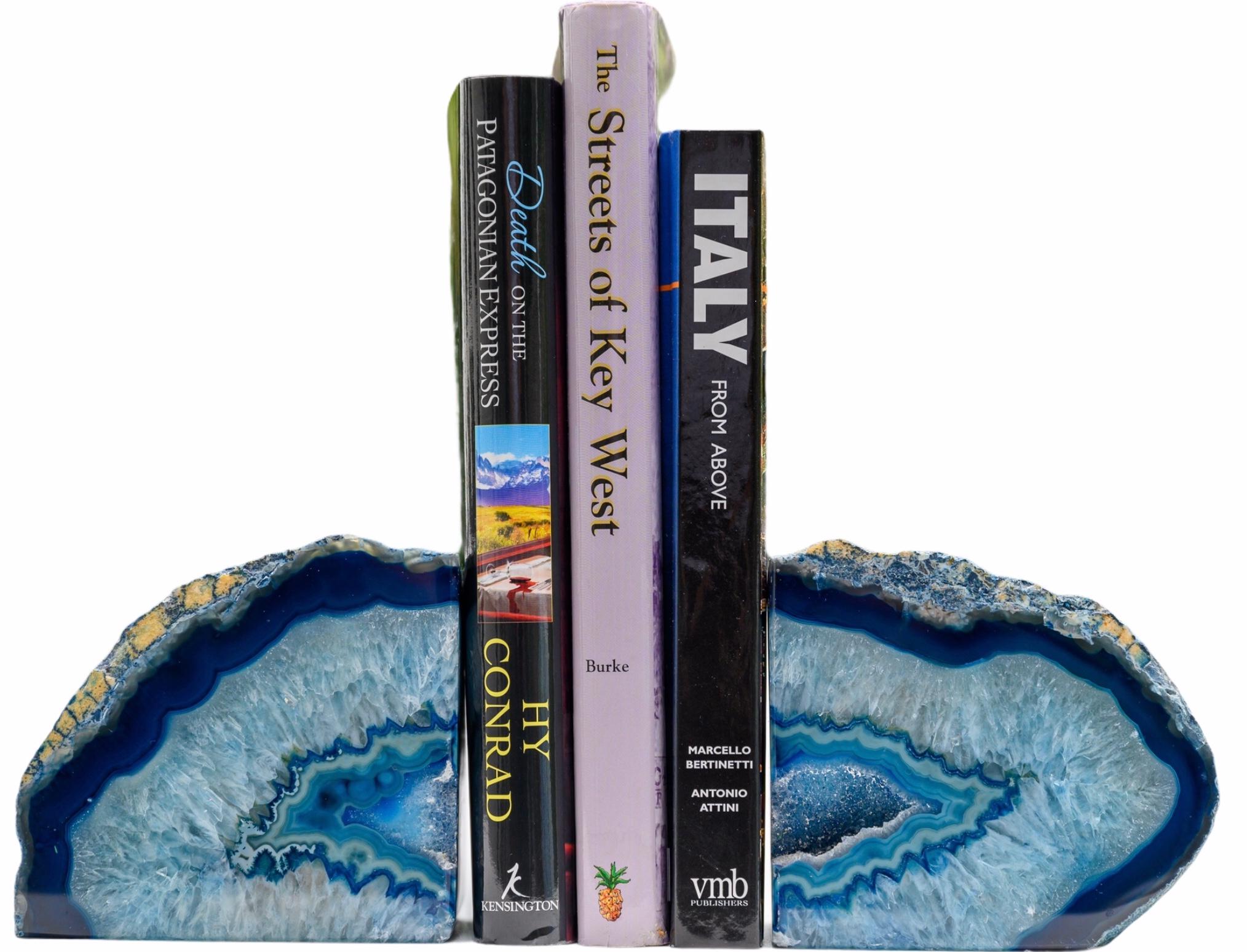 American Pair of Blue Organic Geode Bookends For Sale