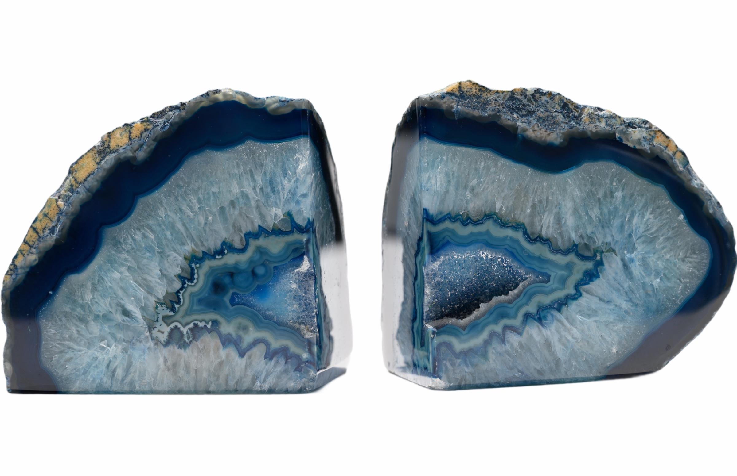 20th Century Pair of Blue Organic Geode Bookends For Sale