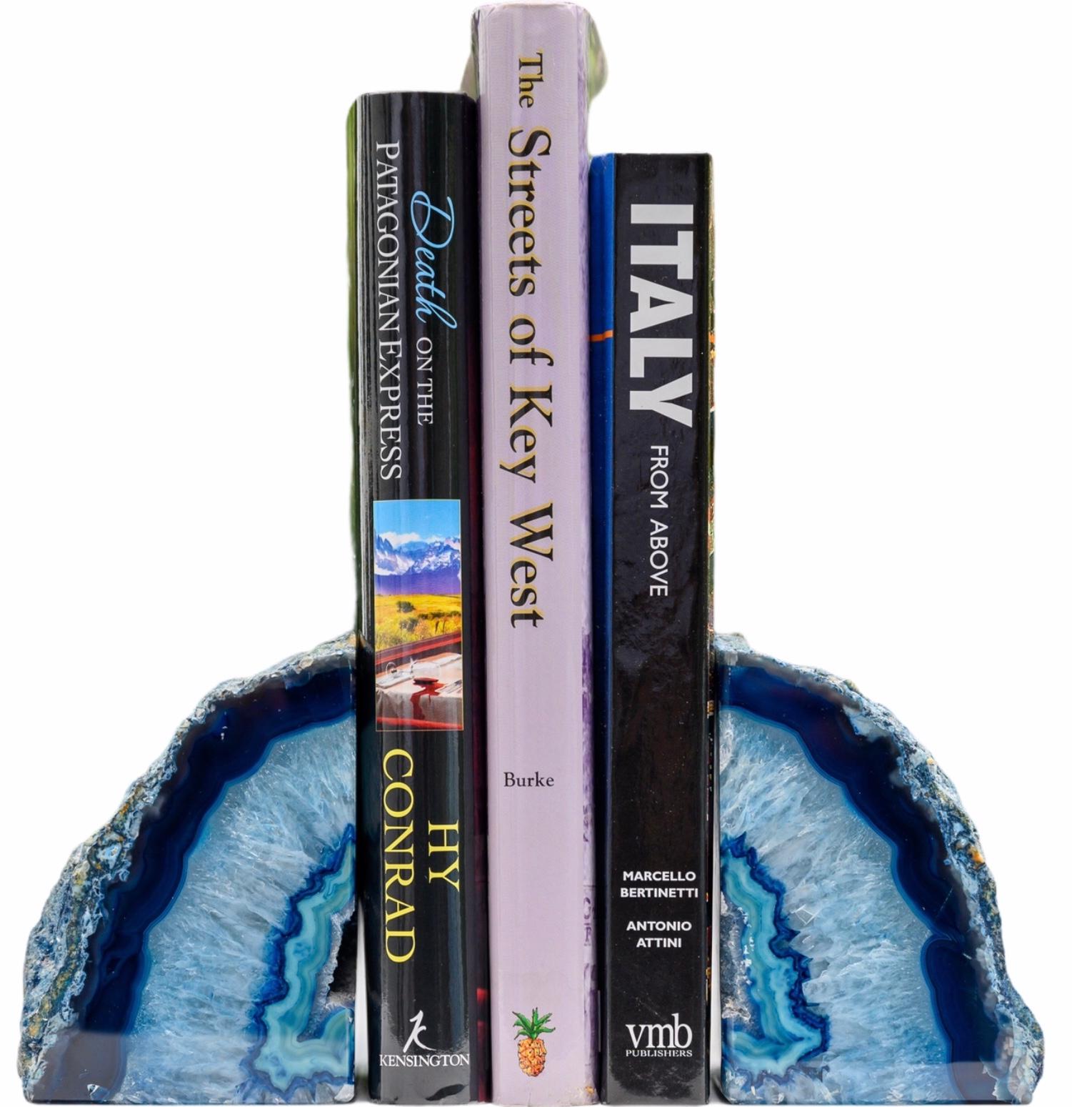Stone Pair of Blue Organic Geode Bookends For Sale