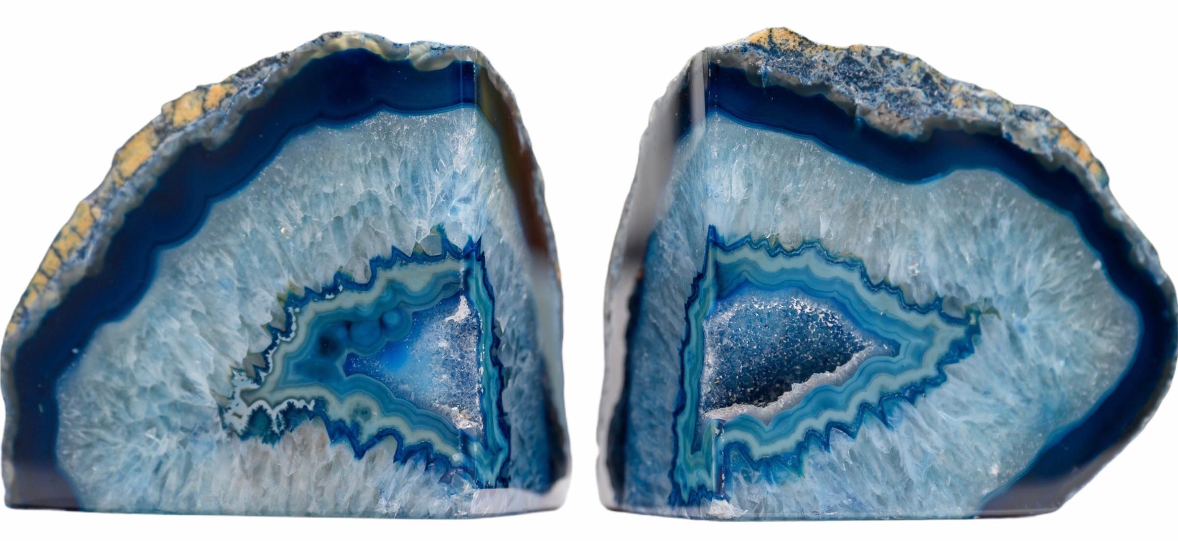 Pair of Blue Organic Geode Bookends For Sale 1