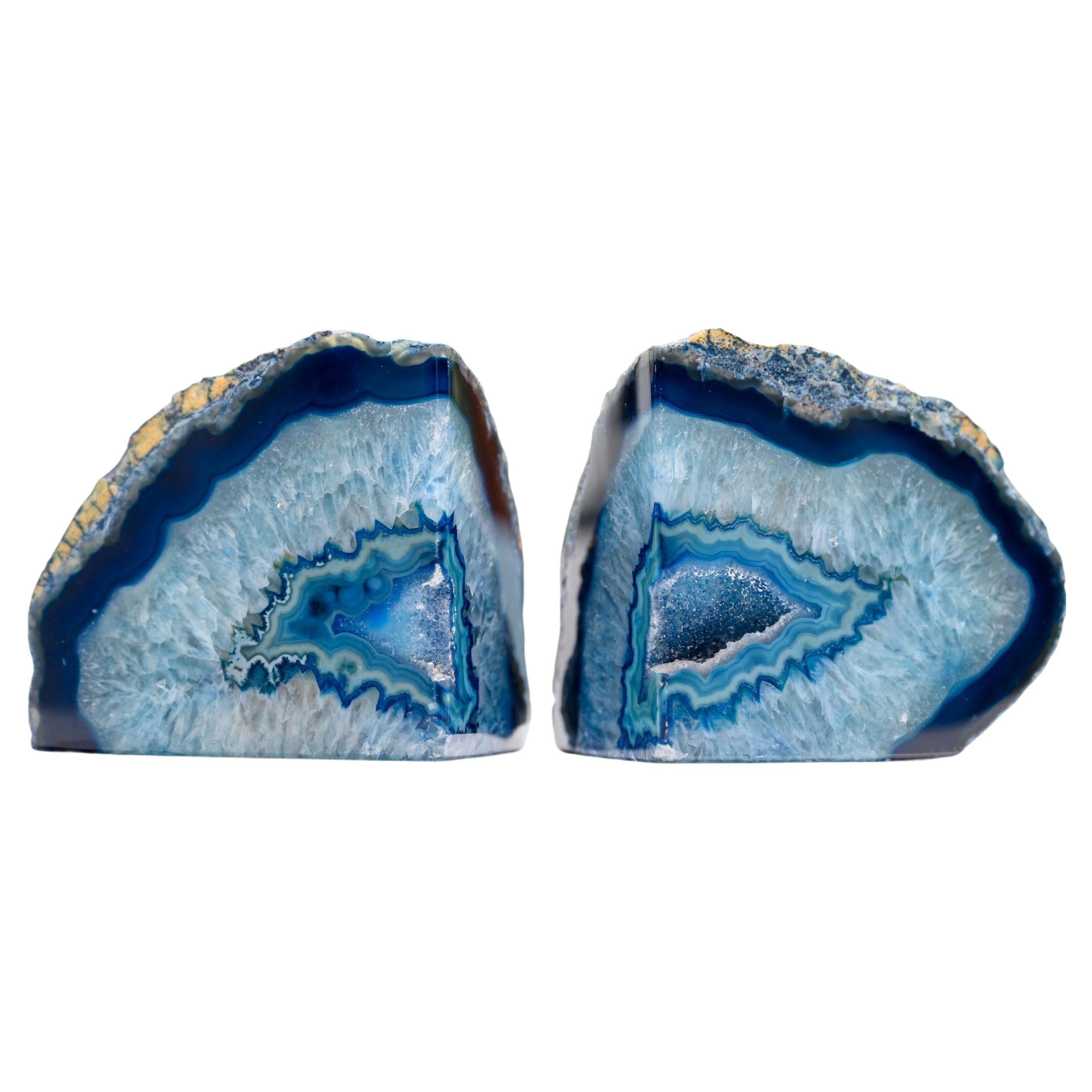 Impressive Pair of Blue Geode Bookends
