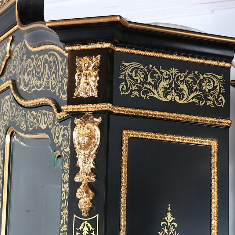 Impressive Pair of Boulle Style Black Lacquer + Gilt Cabinets 1