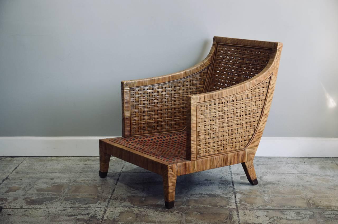 American Impressive Pair of Caned Lounge Chairs by McGuire