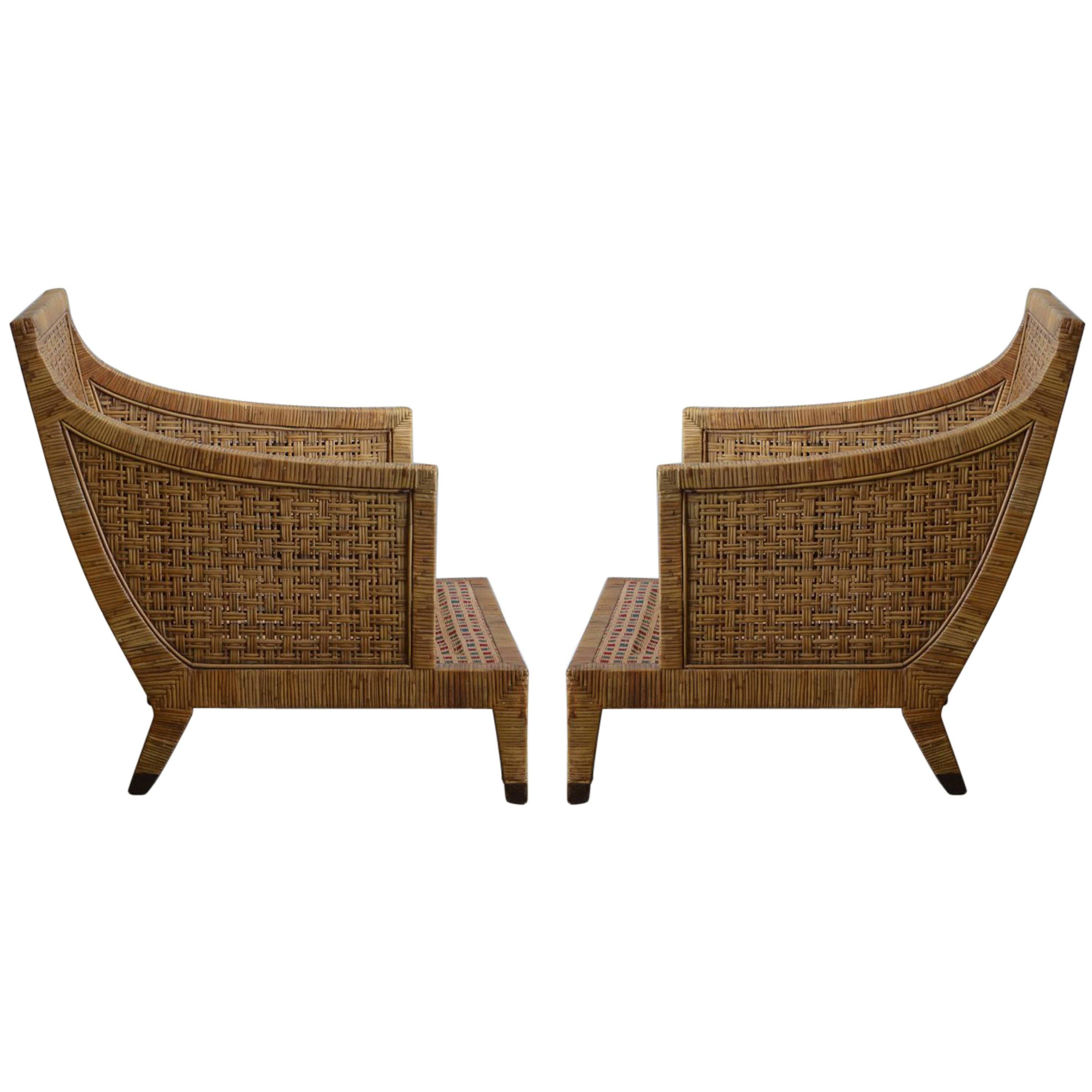 Impressive Pair of Caned Lounge Chairs by McGuire