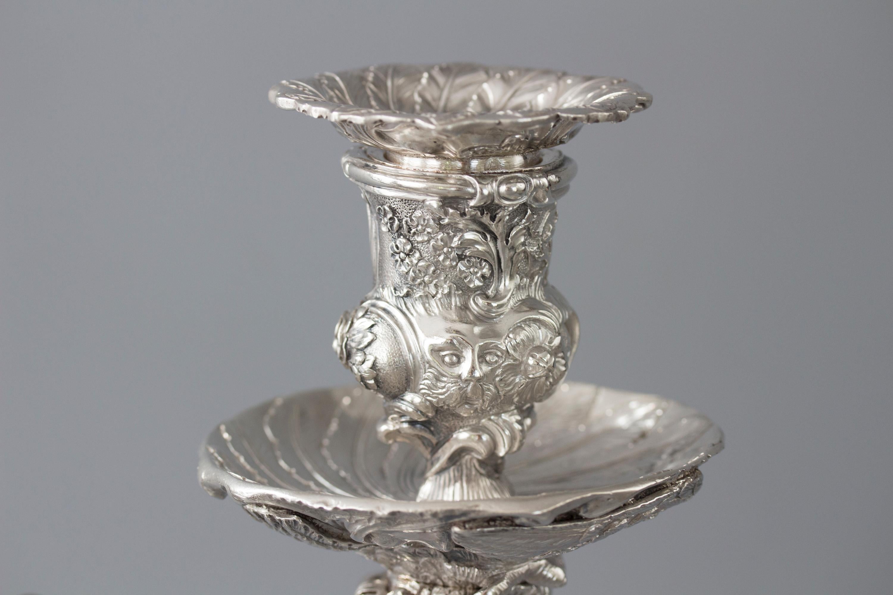 Impressive Pair of Cast Silver Four-Light Candelabra, London 1812 by W Pitts 7