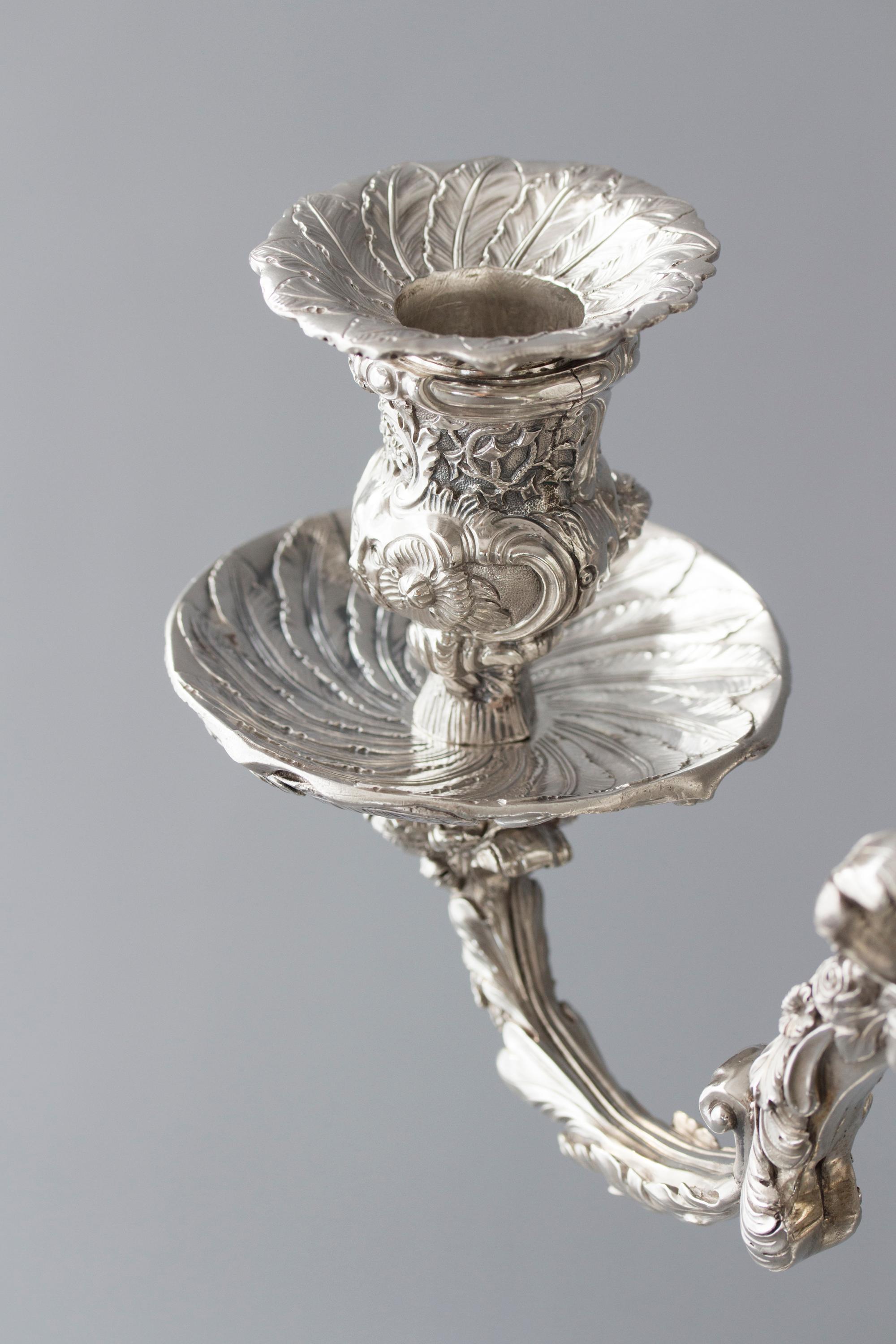 Impressive Pair of Cast Silver Four-Light Candelabra, London 1812 by W Pitts 8