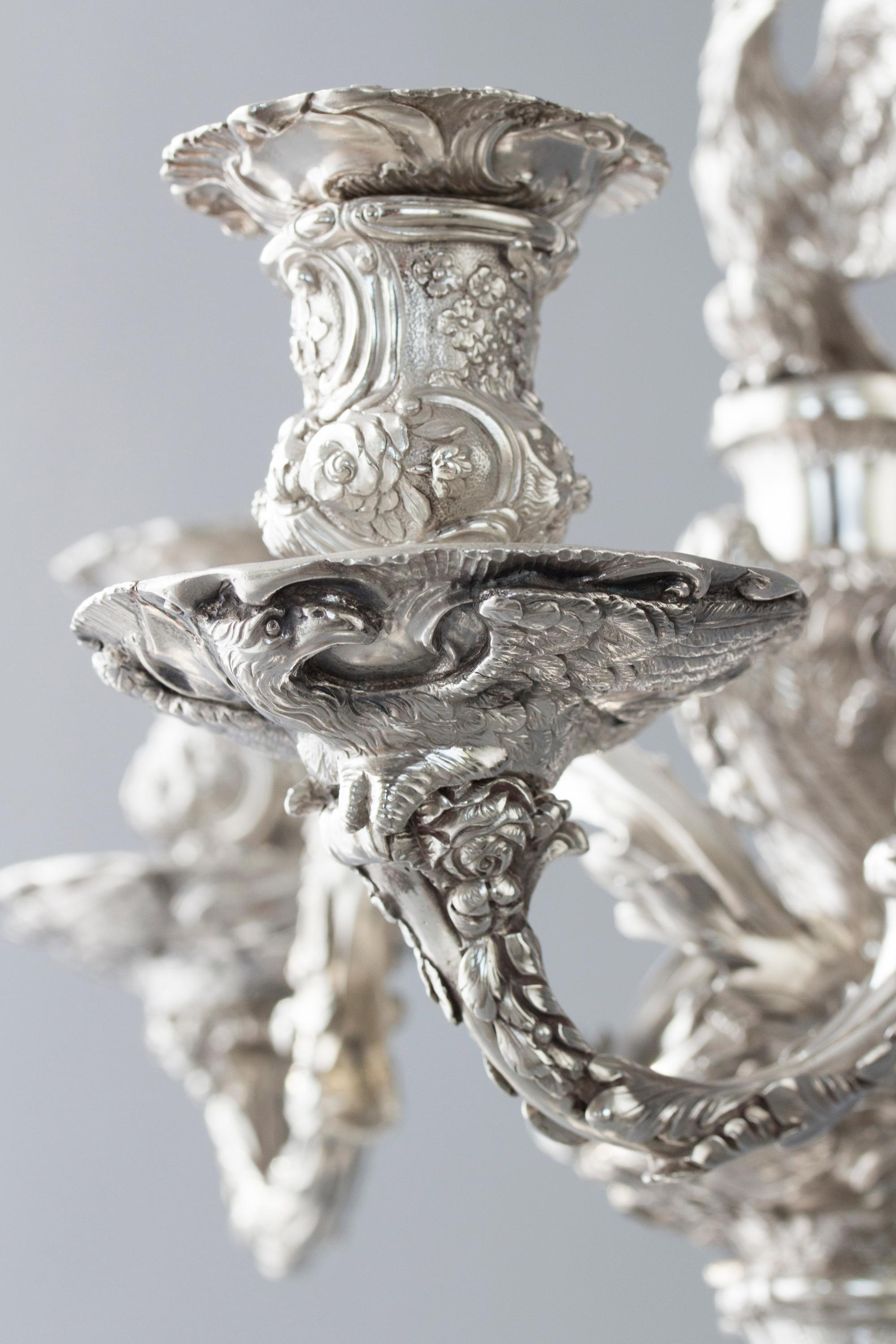 Impressive Pair of Cast Silver Four-Light Candelabra, London 1812 by W Pitts 9