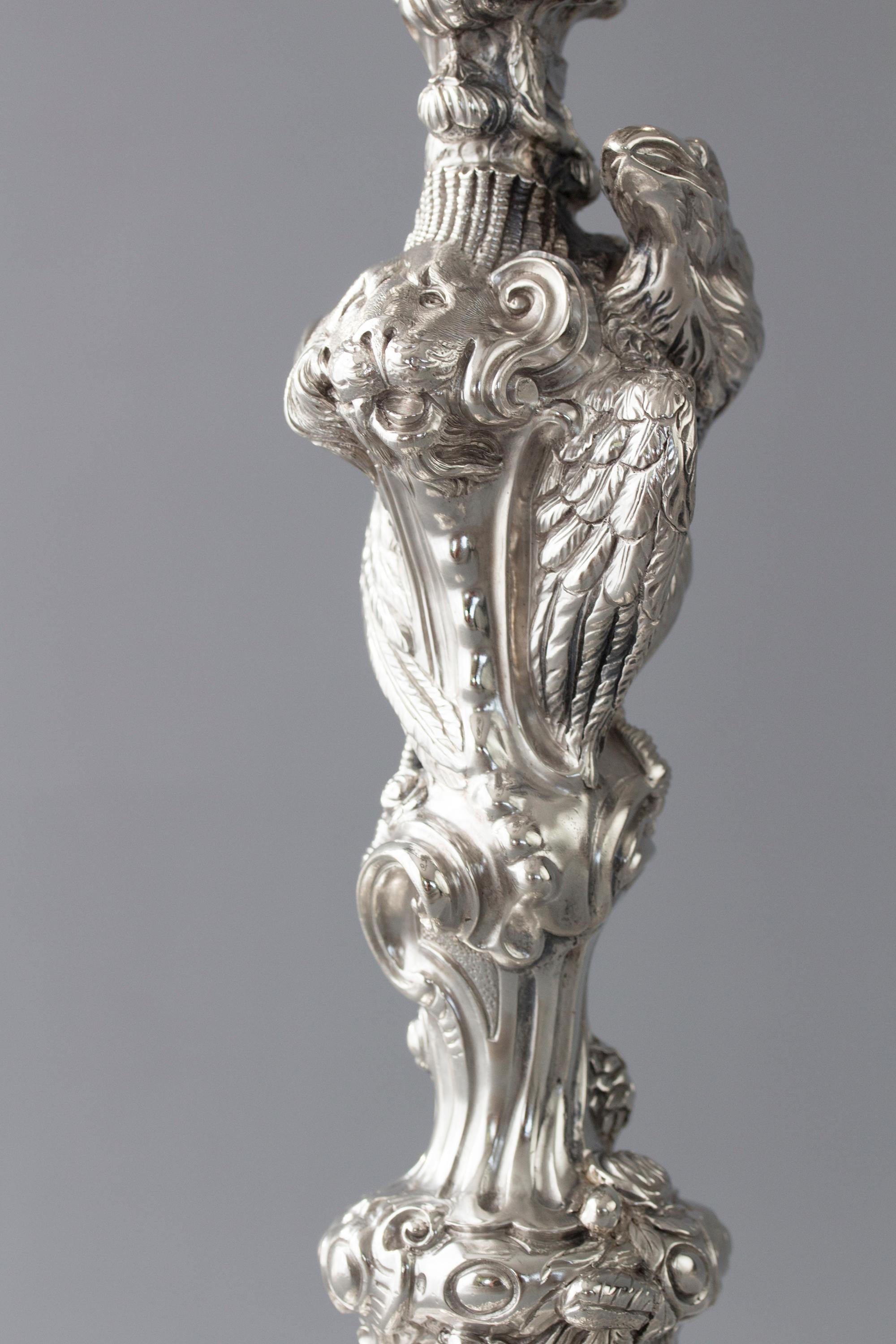 Impressive Pair of Cast Silver Four-Light Candelabra, London 1812 by W Pitts 10
