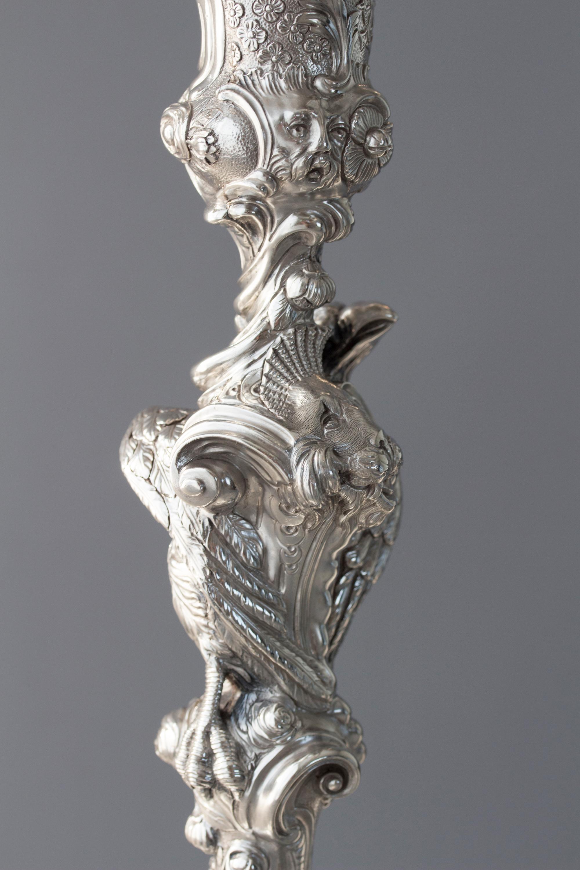 Impressive Pair of Cast Silver Four-Light Candelabra, London 1812 by W Pitts 11