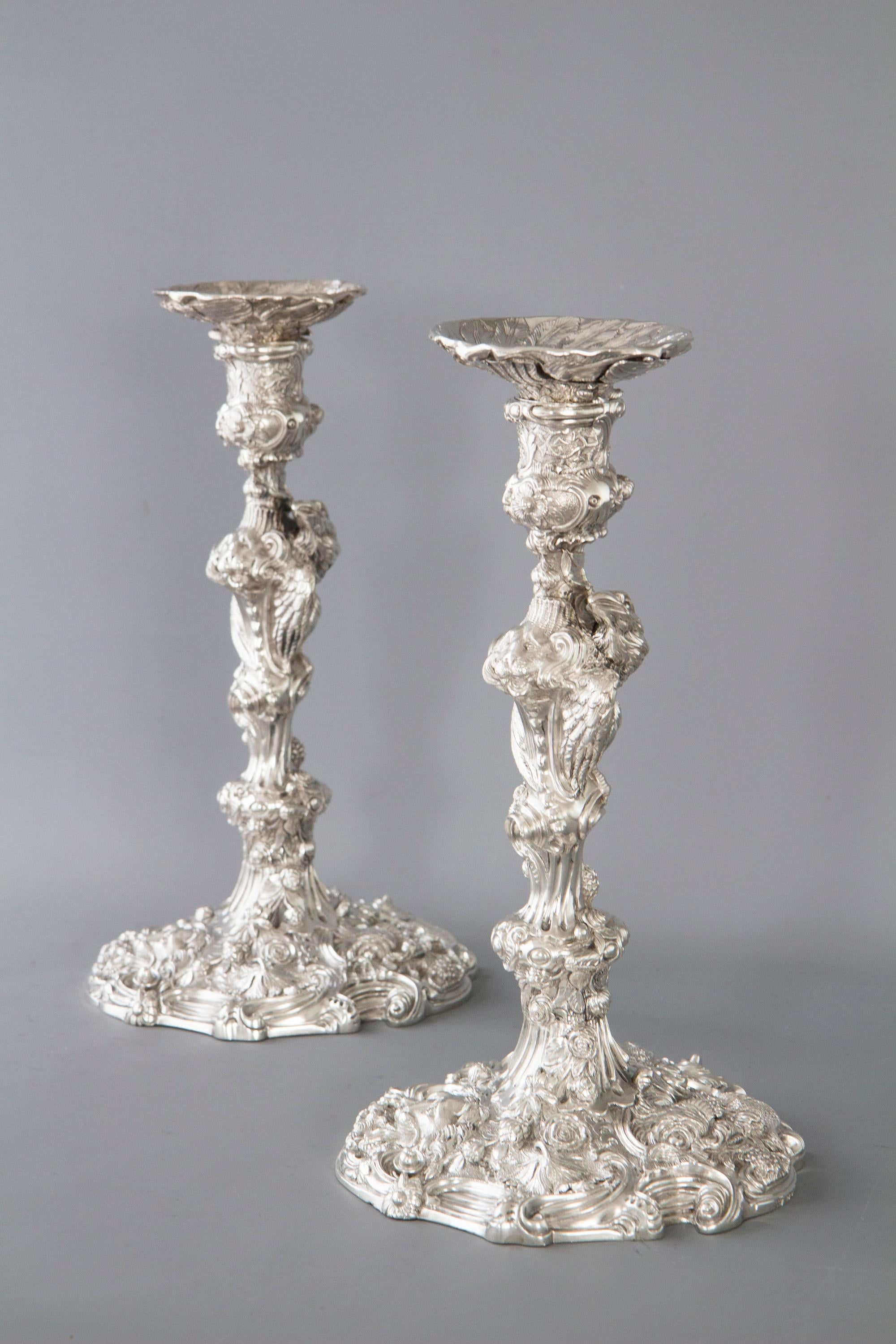 Impressive Pair of Cast Silver Four-Light Candelabra, London 1812 by W Pitts In Excellent Condition In Cornwall, GB