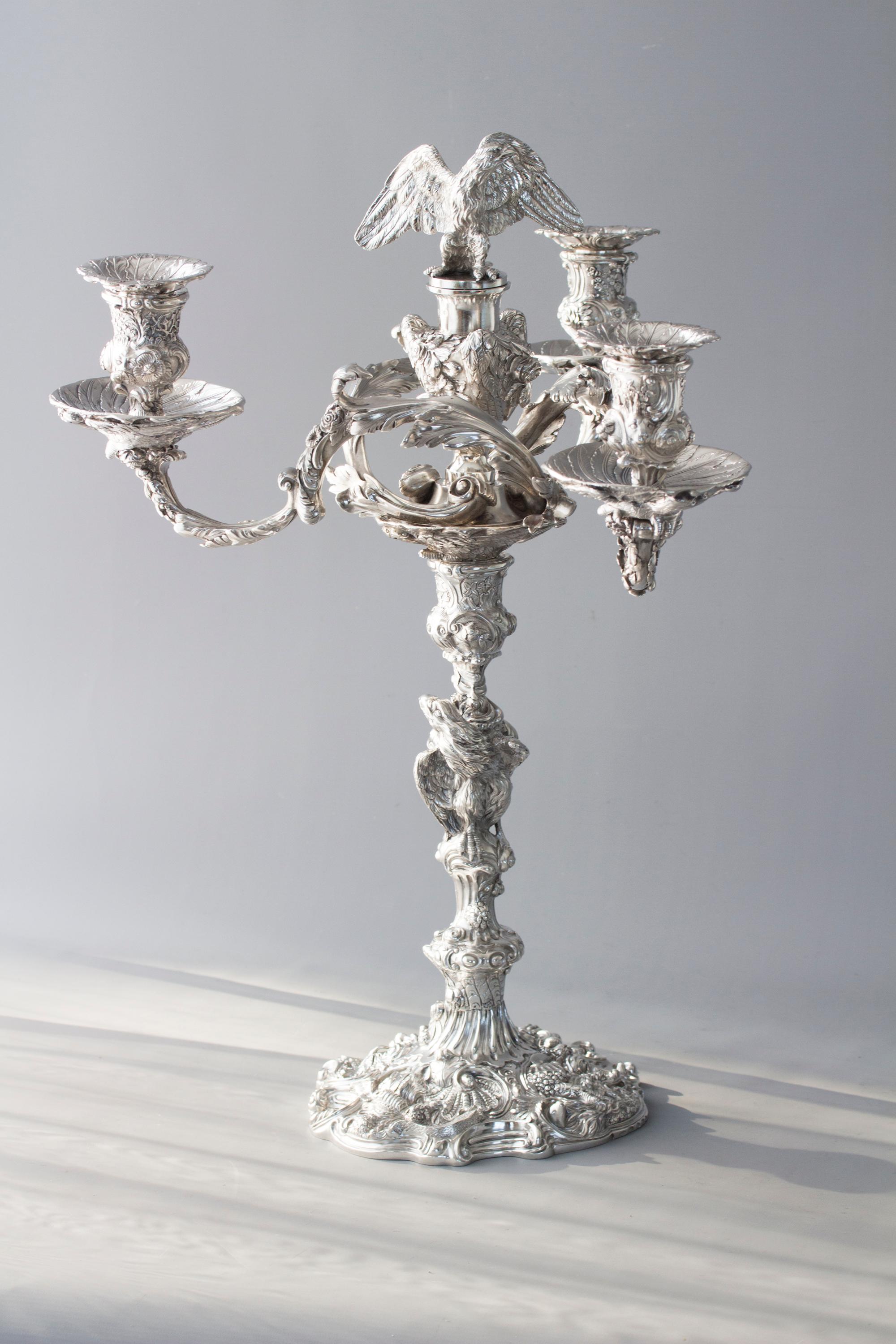 Impressive Pair of Cast Silver Four-Light Candelabra, London 1812 by W Pitts 1