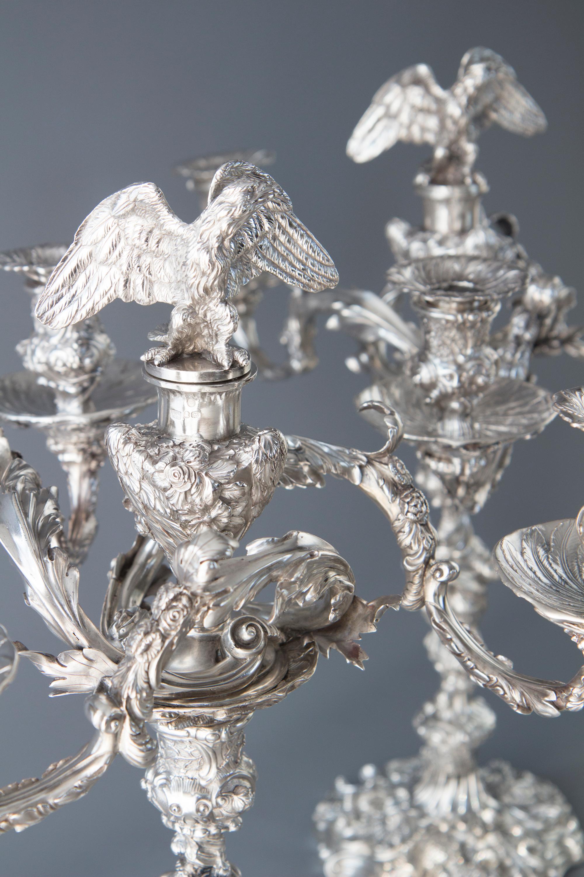 Impressive Pair of Cast Silver Four-Light Candelabra, London 1812 by W Pitts 2