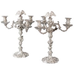 Antique Impressive Pair of Cast Silver Four-Light Candelabra, London 1812 by W Pitts