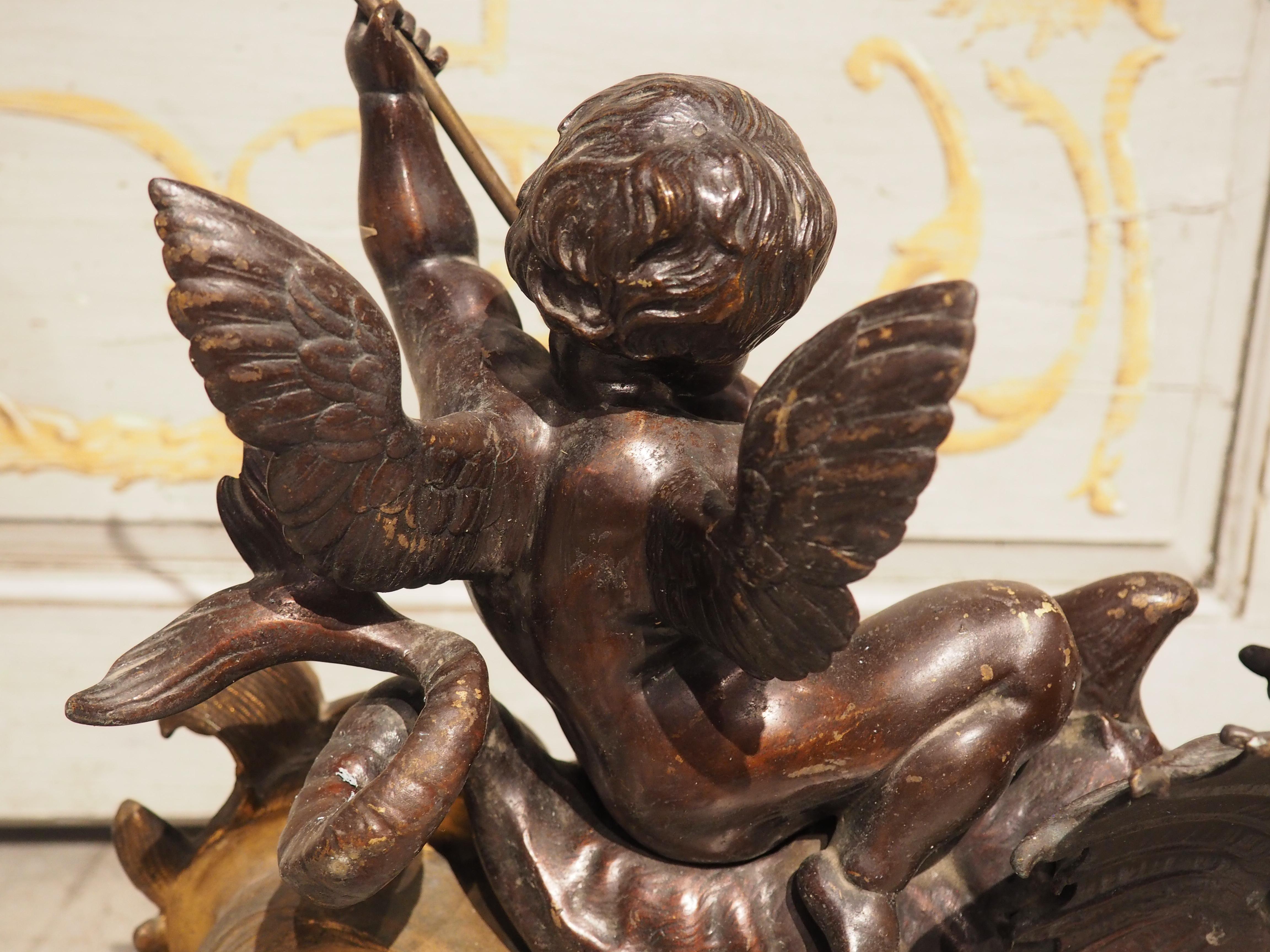 Impressionnante paire de Chenets en bronze français vers 1850 avec Putti et Dragons en vente 5