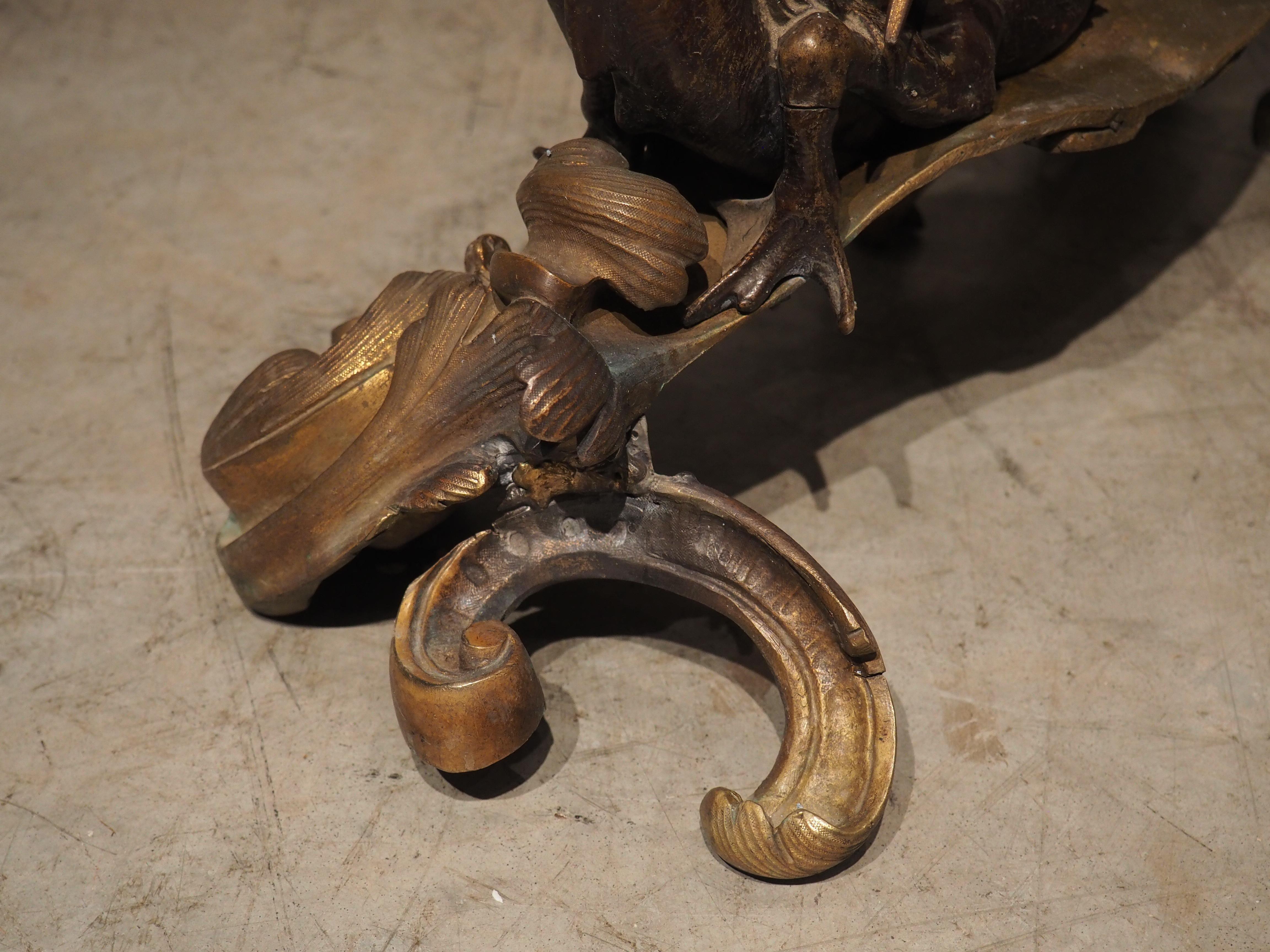 Impressive Pair of circa 1850 French Bronze Chenets with Putti and Dragons For Sale 11