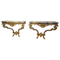 Impressive Pair of Early 19th Century French Louis XV Gilt Consoles