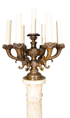 Impressive Pair Of E.F Caldwell Marble And Bronze Floor Torchere