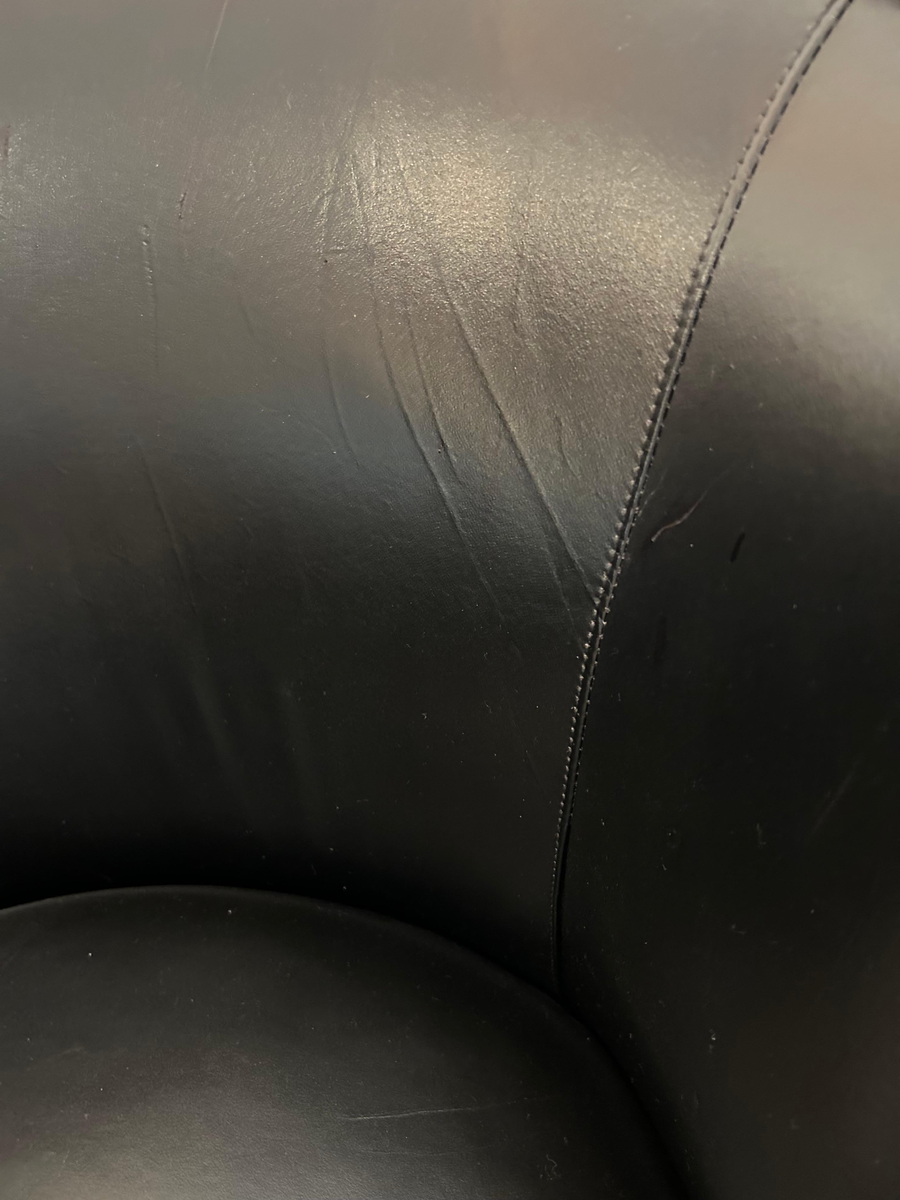 Impressive Pair of Empire Black Leather & Gilded Club Chairs For Sale 5
