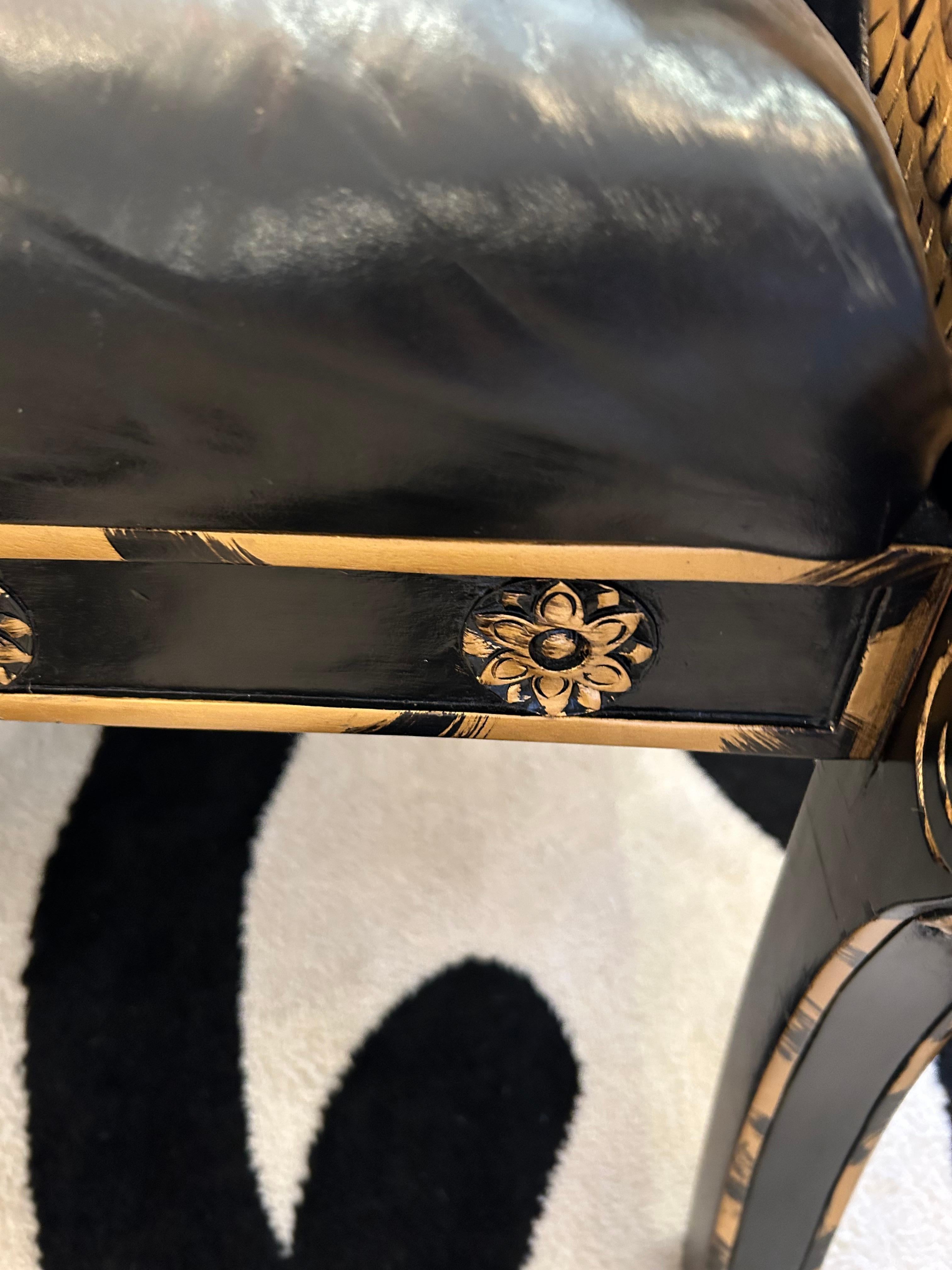 Impressive Pair of Empire Black Leather & Gilded Club Chairs For Sale 9