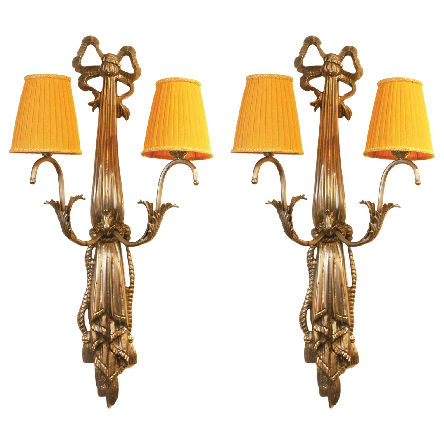 Impressive Pair of French Art Deco Wall Lights For Sale