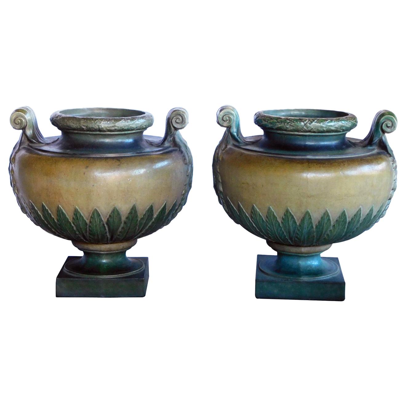 Impressive Pair of French Glazed Earthenware Urns, Signed 'Emile Muller, Paris'