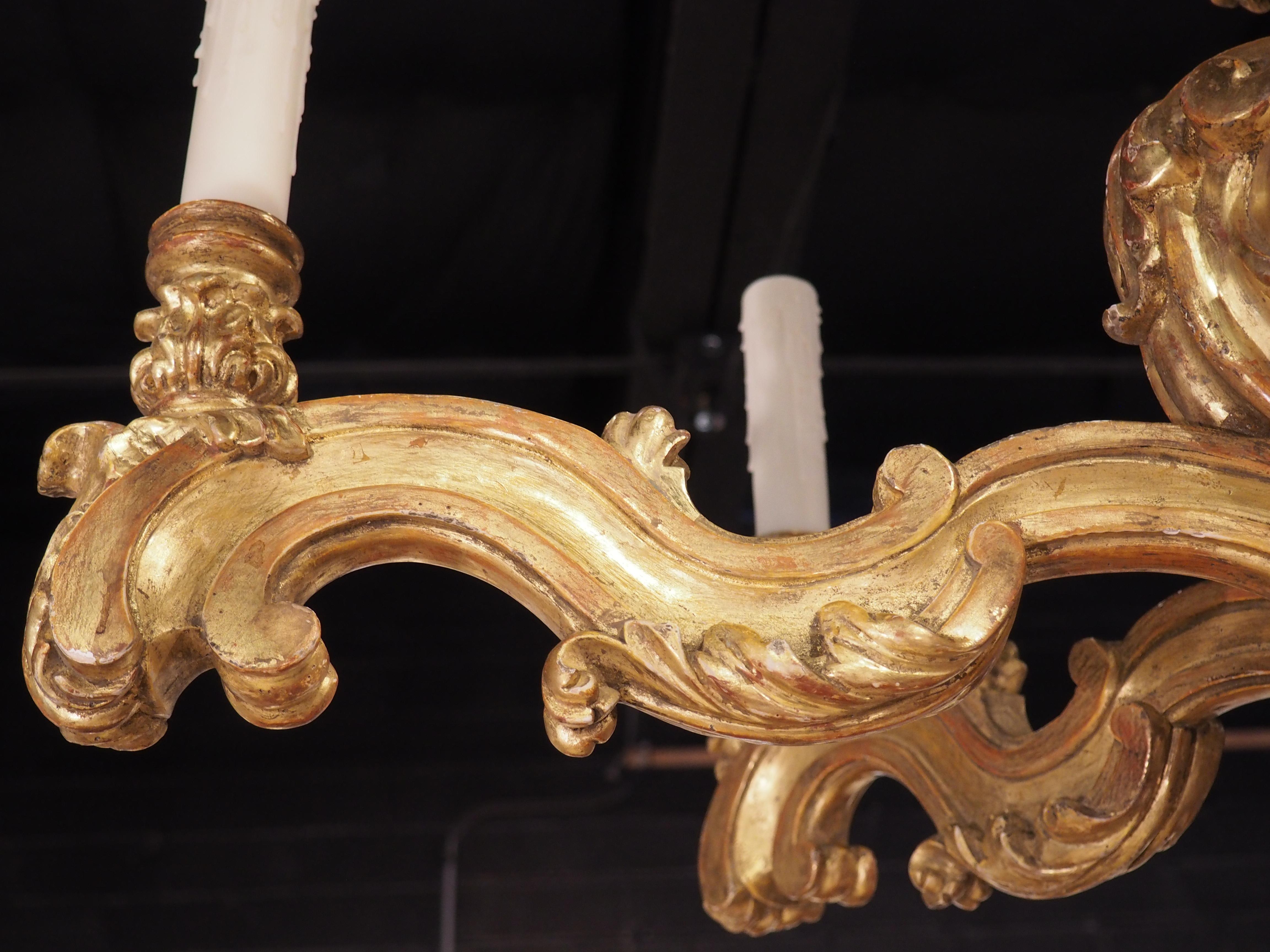 Impressive Pair of Giltwood Louis XIV Style Six-Light Chandeliers For Sale 9