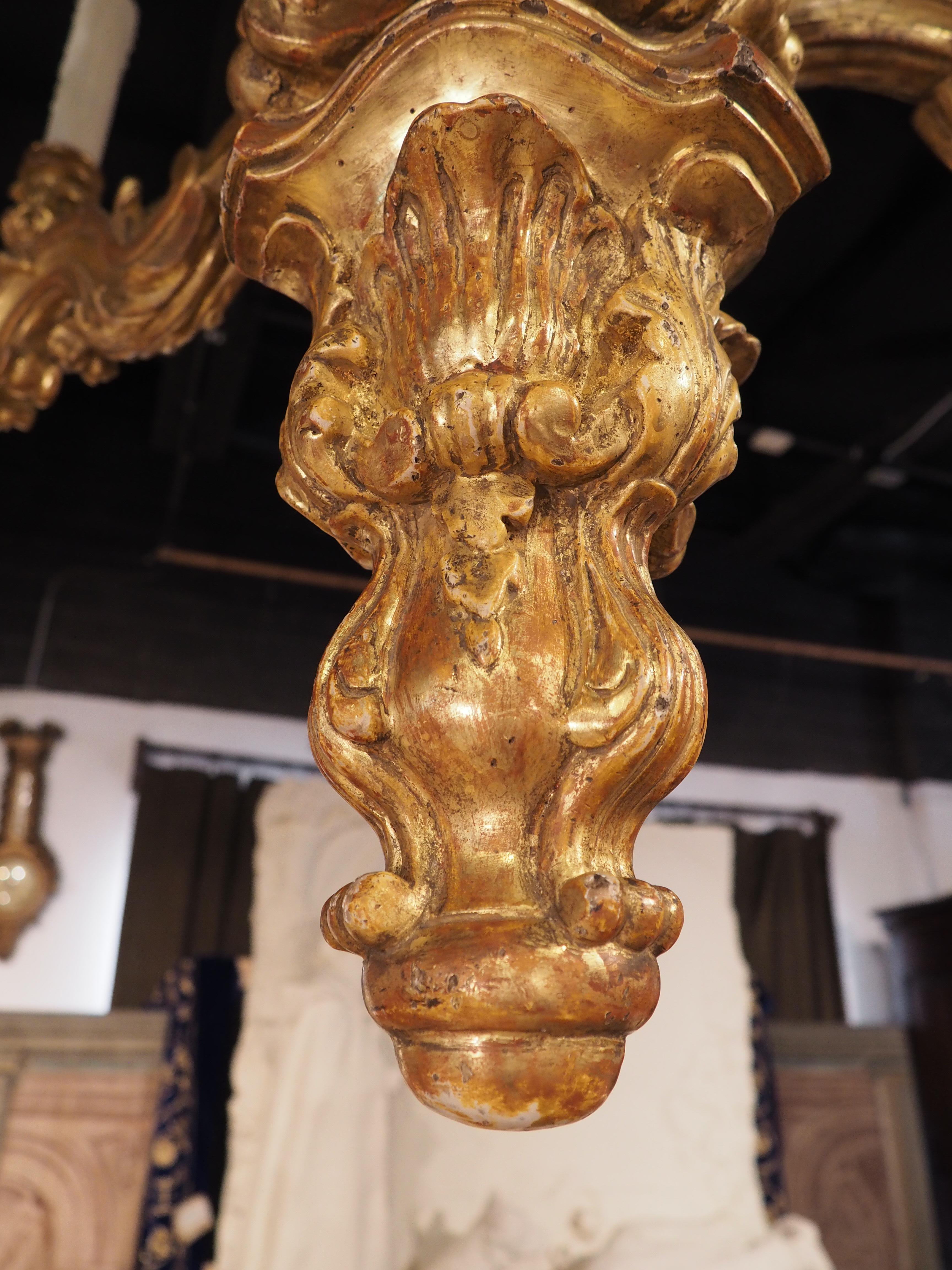 Impressive Pair of Giltwood Louis XIV Style Six-Light Chandeliers For Sale 10
