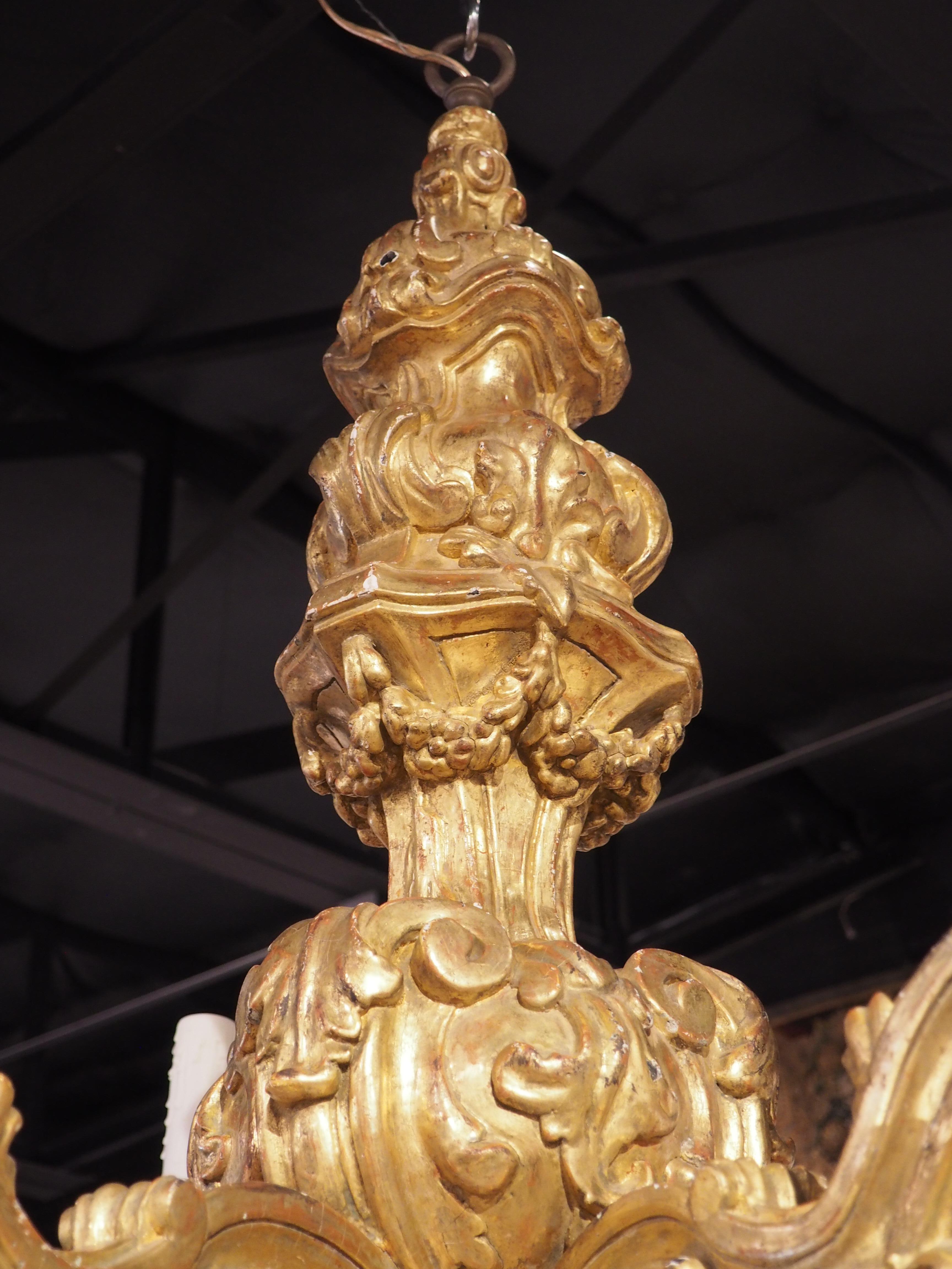 20th Century Impressive Pair of Giltwood Louis XIV Style Six-Light Chandeliers For Sale