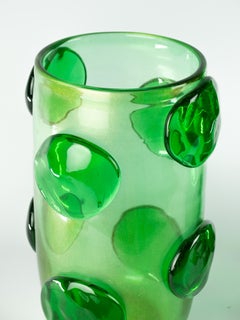Impressive pair of green and gold powder Murano glass vases