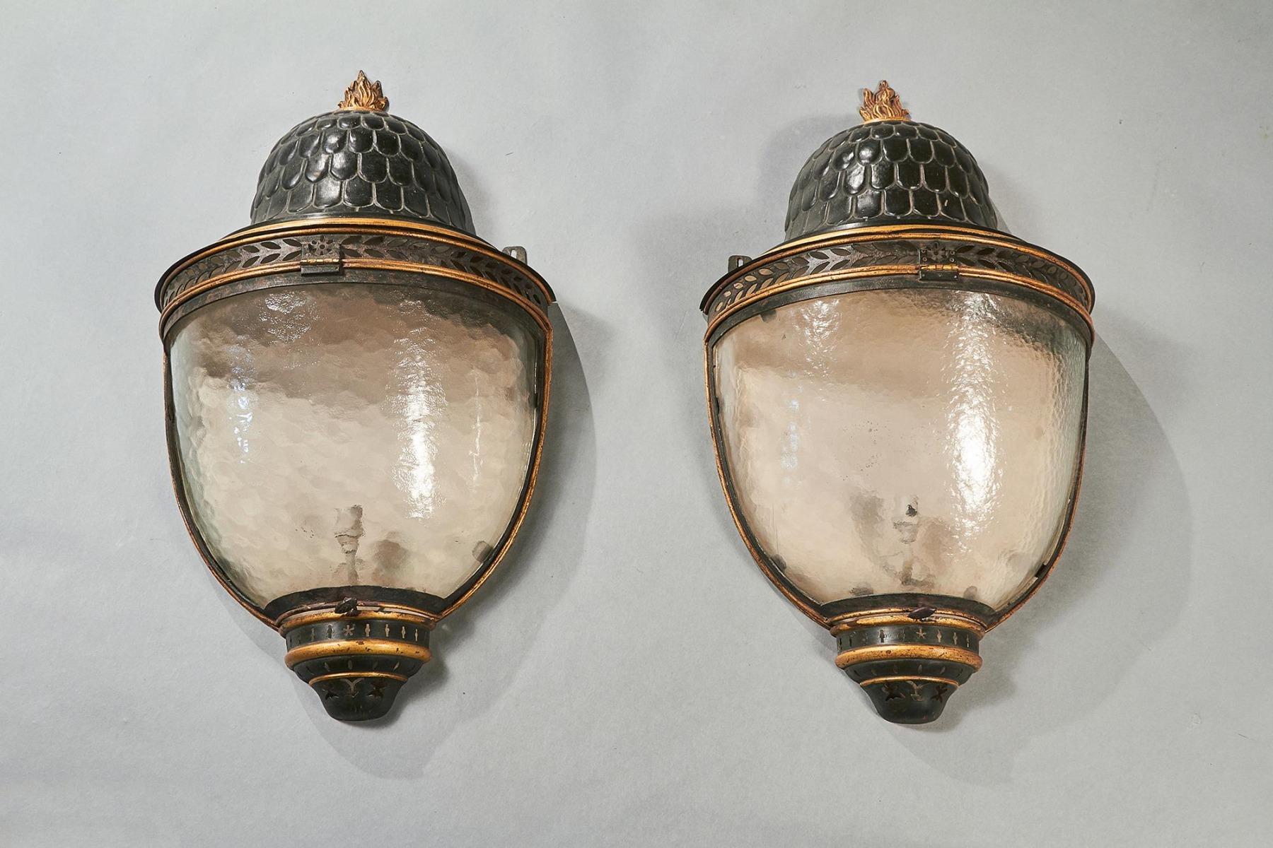 Glass Impressive Pair of Large Early 19th Century French Tole Peinte and Parcel Gilt W For Sale