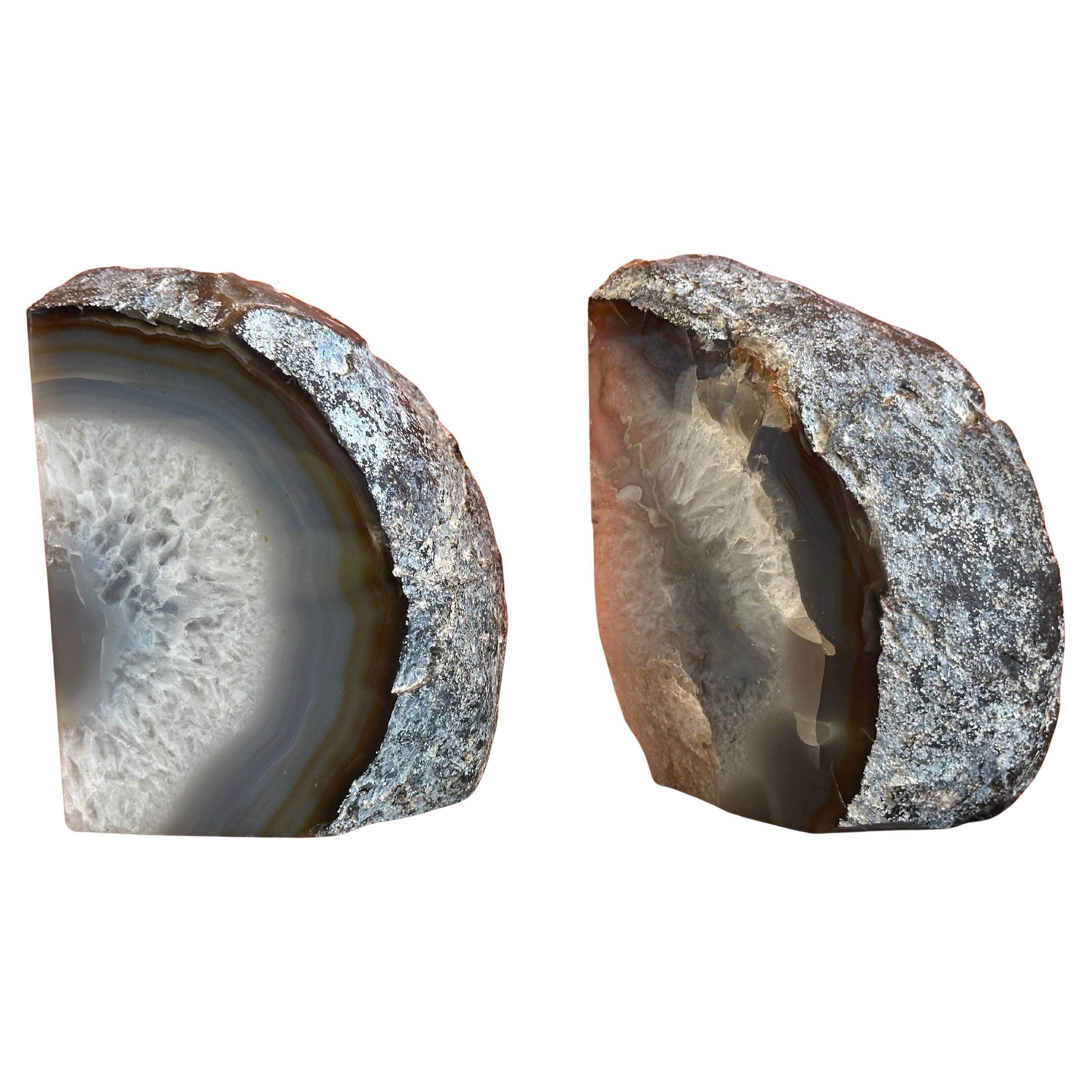 Sconosciuto Impressionante coppia di grandi e pesanti reggilibri in geode/agata lucidata a bande in vendita