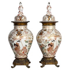 Impressive pair of large Arita Imari lidded vases, circa 1680