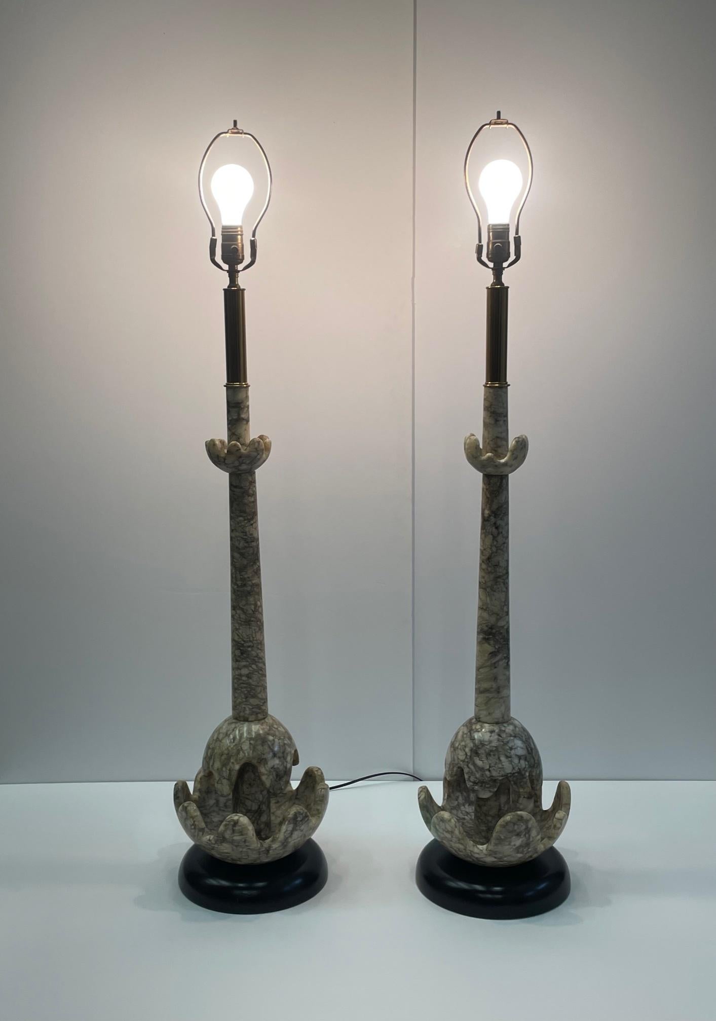 Impressive Pair of Large & Sculptural Alabaster Table Lamps 3