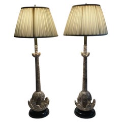 Impressive Pair of Large & Sculptural Alabaster Table Lamps