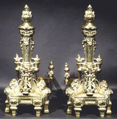 Impressive Pair of Louis XVI Style Gilt Bronze Chenets, France Circa 1900