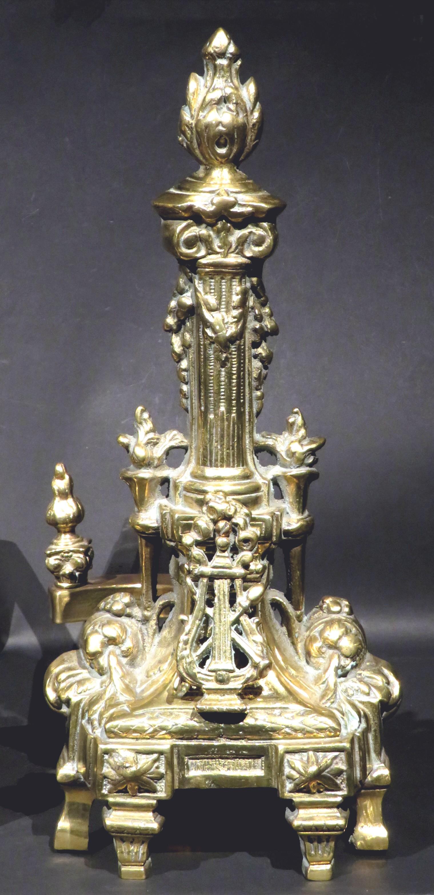 Impressive Pair of Louis XVI Style Gilt Bronze Chenets, France Circa 1900 In Good Condition For Sale In Ottawa, Ontario