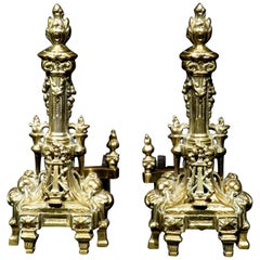 Impressionnante paire de Chenets en bronze doré de style Louis XVI, France Circa 1900