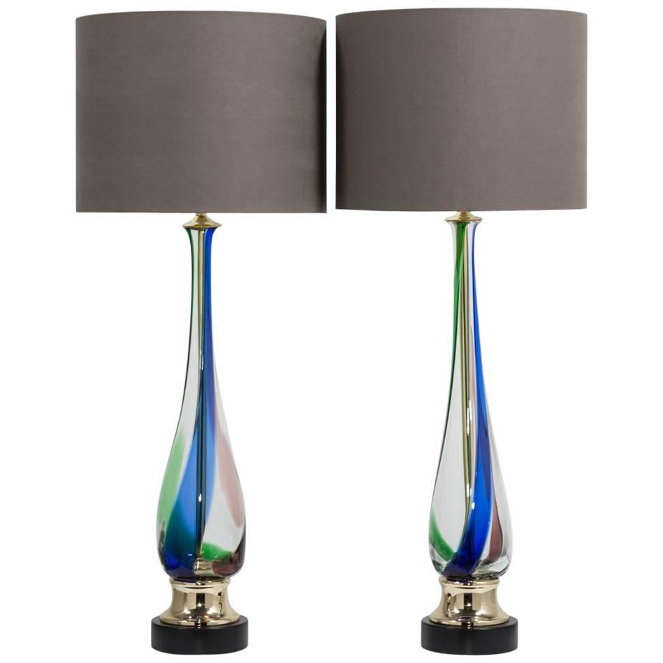 Impressive Pair of Murano Glass Table Lamps, 1970s For Sale