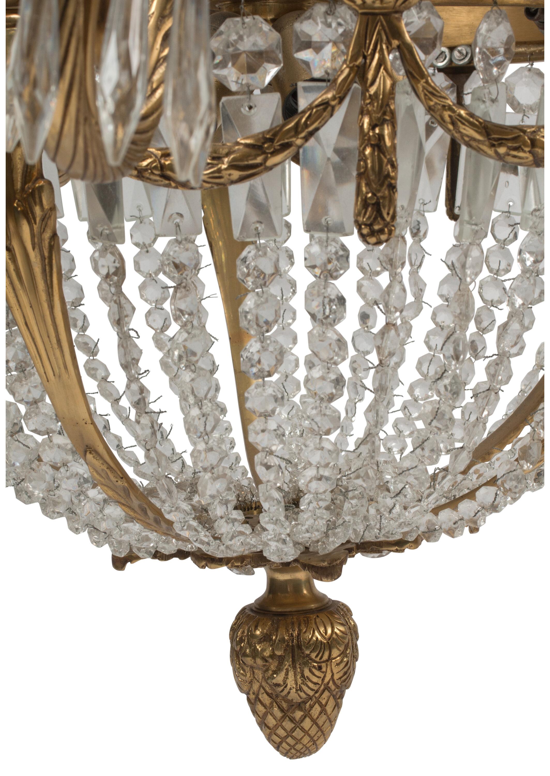 Impressive Pair Of Neoclassical Style Cut Crystal And Bronze Chandeliers For Sale 3