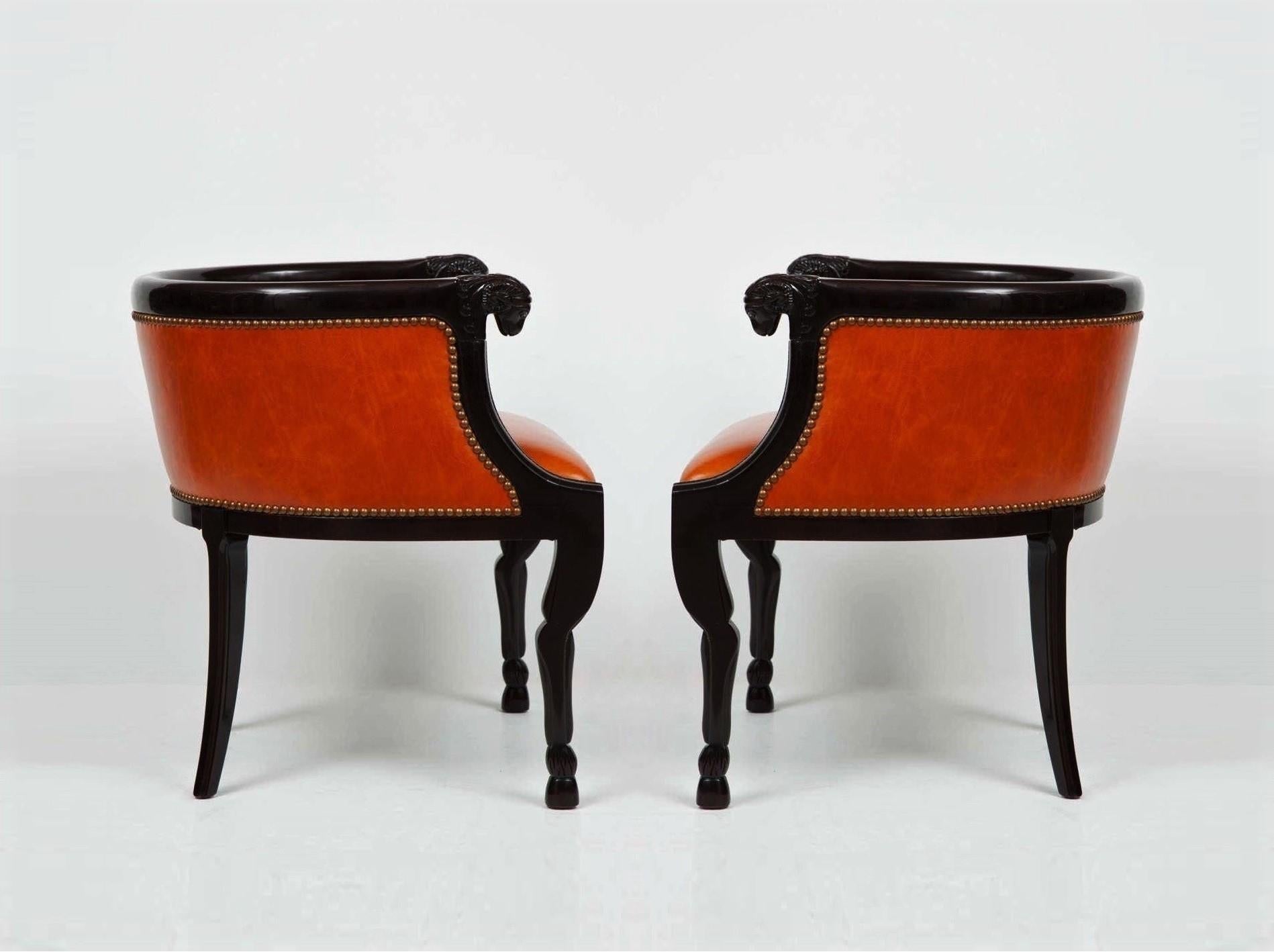 Modern Impressive Pair of Neoclassical Style Lacquered Ram's Head Armchairs For Sale