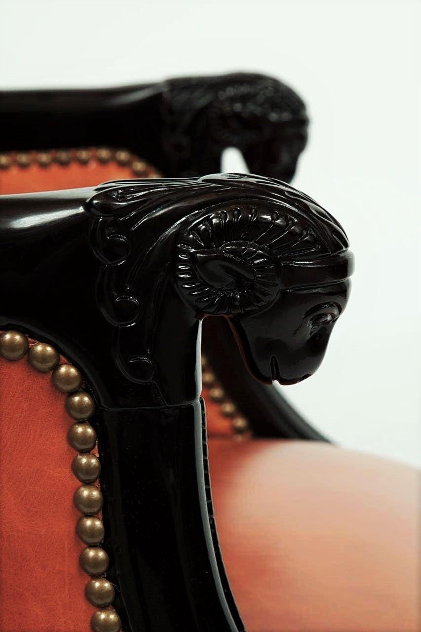 American Impressive Pair of Neoclassical Style Lacquered Ram's Head Armchairs For Sale