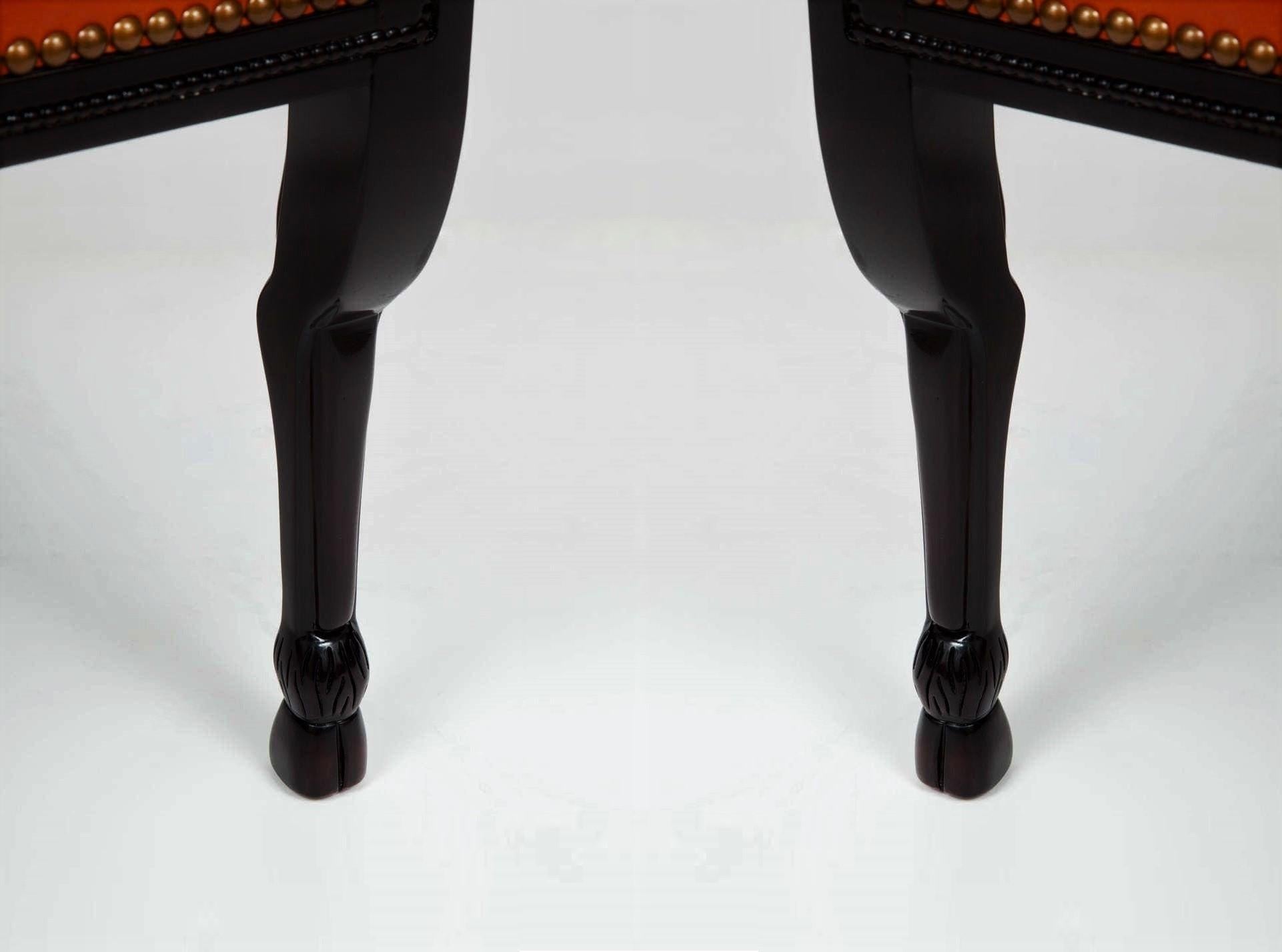 Mid-20th Century Impressive Pair of Neoclassical Style Lacquered Ram's Head Armchairs For Sale