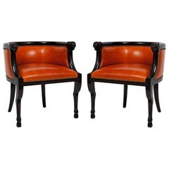 Impressive Pair of Neoclassical Style Lacquered Ram's Head Armchairs