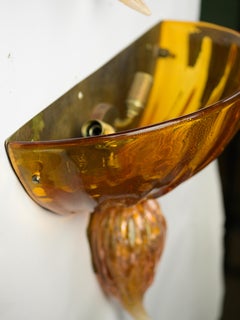 Beeindruckendes Paar orangefarbener Murano-Glas-Wandlampen