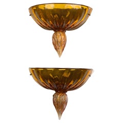 Vintage Impressive pair of orange Murano glass wall lamps 